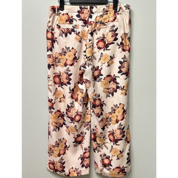 Peruvian Connection Pants Women 10 Cream Wide Leg Preppy Boho Cottagecore Floral - Picture 2 of 13